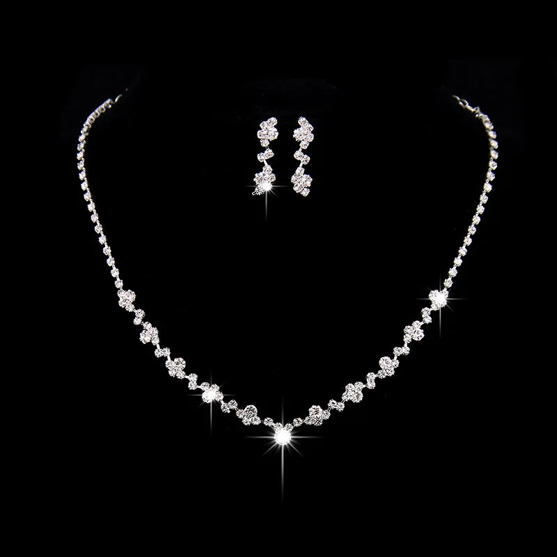 Fashion Crystal Bride Jewelry Set Rhinestone Silver-plated Wedding Dress Banquet Necklace Earring Set Ladies Gift K's Collection Store