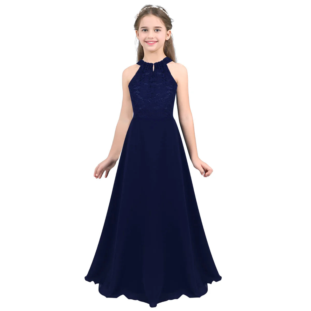 Kids Chiffon Floral Lace Cutout Back Flower Girl Dress Childs Girls Children Wedding Birthday Party Clothes K's Collection Store