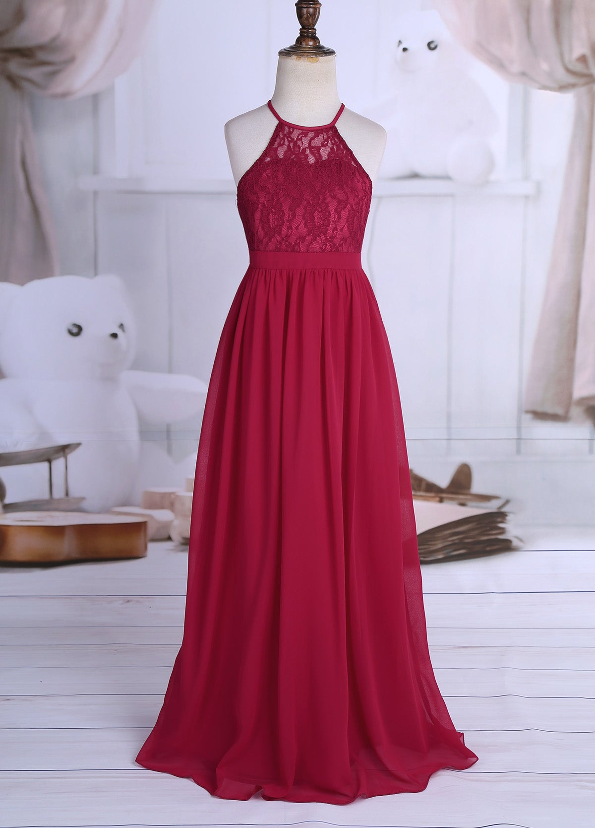 Kids Chiffon Floral Lace Cutout Back Flower Girl Dress Childs Girls Children Wedding Birthday Party Clothes K's Collection Store