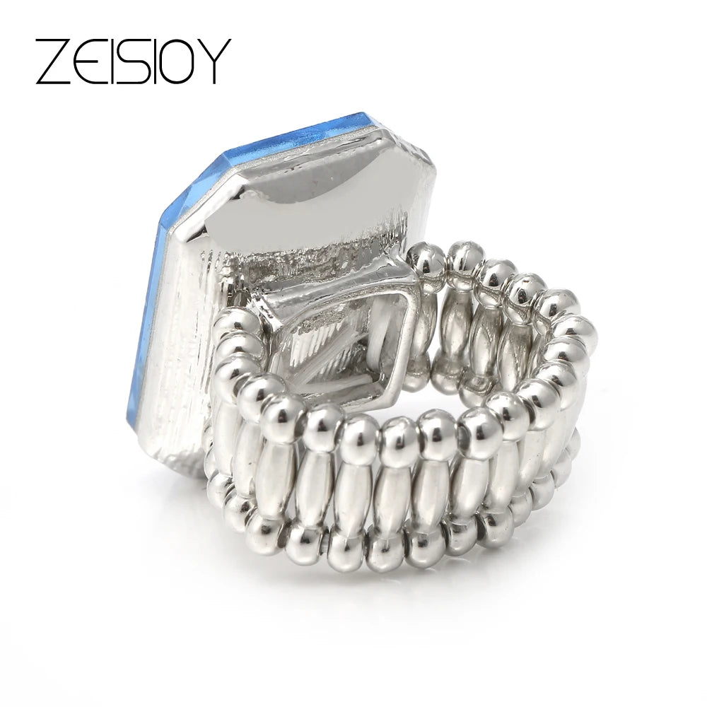 2020 personalized and elegant ladies big ring, big glass stone, multiple colors for women, fashionable elastic elastic finger ri K's Collection Store