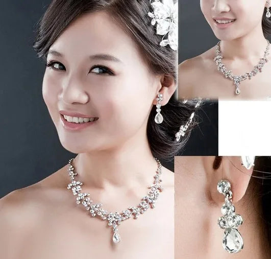 Luxurious Wedding Jewelry Sets for Bridal Bridesmaid Jewelery Drop Earring Necklace Austria Crystal Wholesale Gift K's Collection Store