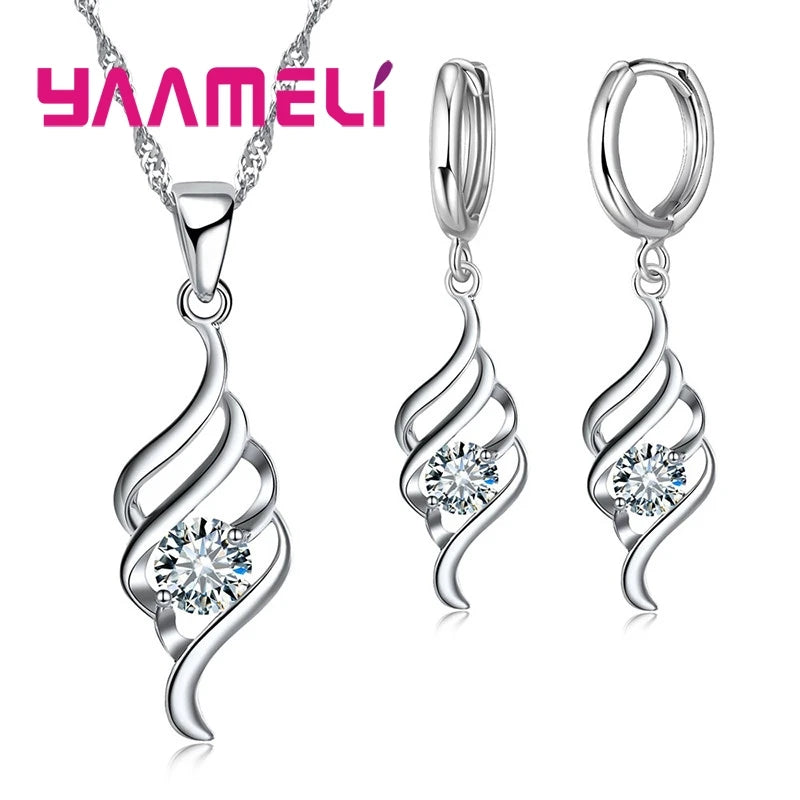 Jewelry Sets For Women Charms 925 Sterling Silver Color Pendant Necklace Hoop Earring Fashion Classic Collares Wedding Gift K's Collection Store