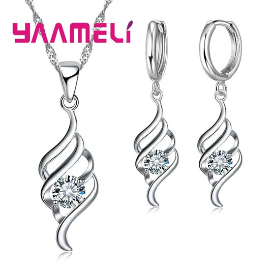 Jewelry Sets For Women Charms 925 Sterling Silver Color Pendant Necklace Hoop Earring Fashion Classic Collares Wedding Gift K's Collection Store