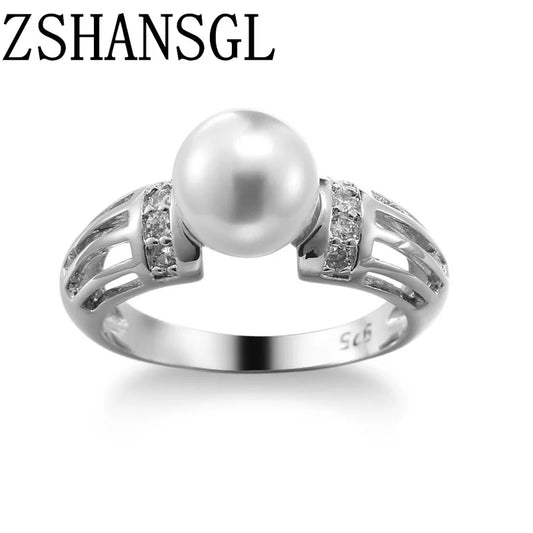 Elegant Authentic Silver Color Female Rings With Freshwater Pearl For Women Finger Ring Anillos Mujer K's Collection Store