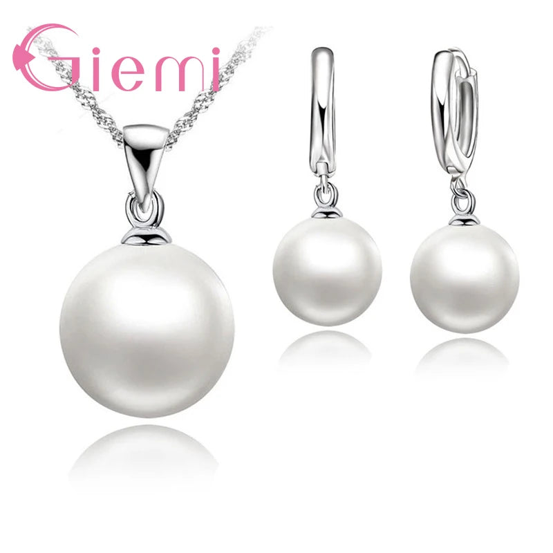 3 Color Option White/Black/Pink Pearl Jewelry Sets Luxury 925 Sterling Silver Necklace Pendant Earrings Set for Women Gift K's Collection Store