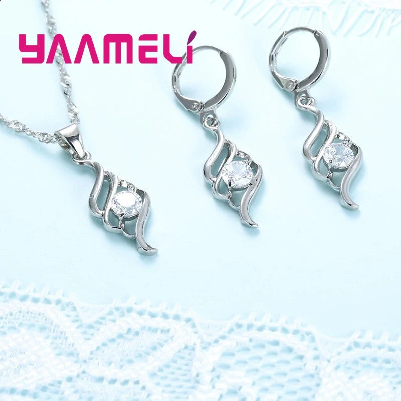 Jewelry Sets For Women Charms 925 Sterling Silver Color Pendant Necklace Hoop Earring Fashion Classic Collares Wedding Gift K's Collection Store