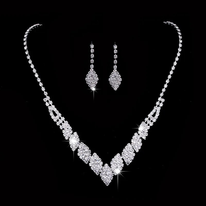 Fashion Crystal Bride Jewelry Set Rhinestone Silver-plated Wedding Dress Banquet Necklace Earring Set Ladies Gift K's Collection Store