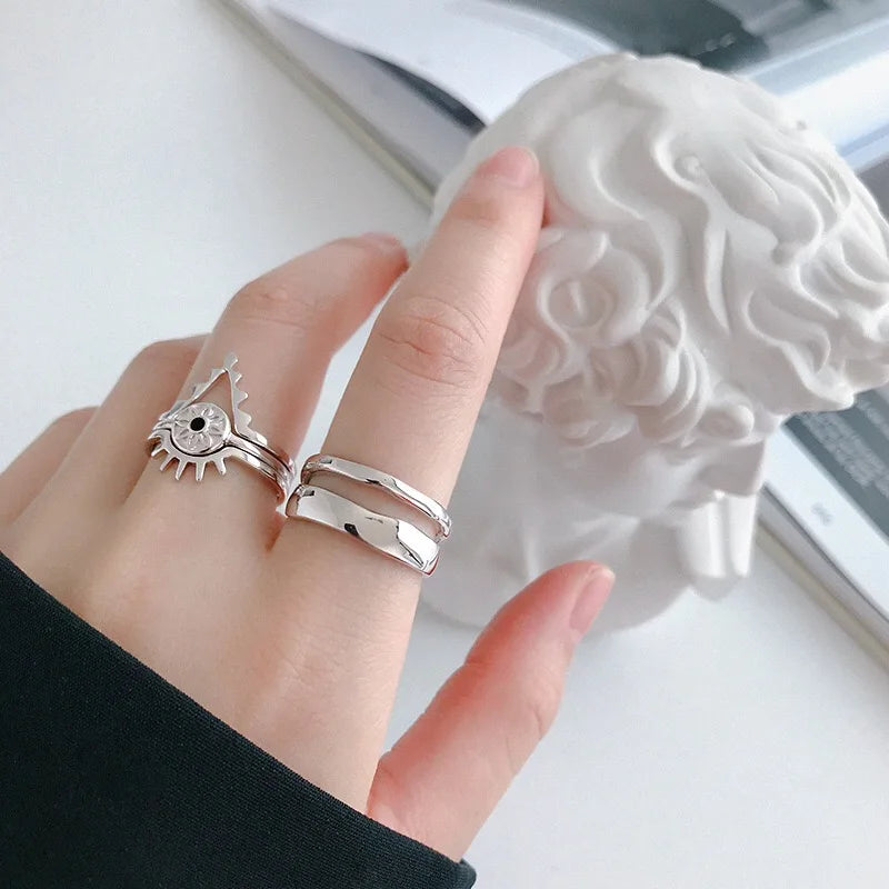 Real 925 sterling silver finger rings for women irregular Trendy fine Jewelry Large Adjustable Antique Rings Anillos K's Collection Store