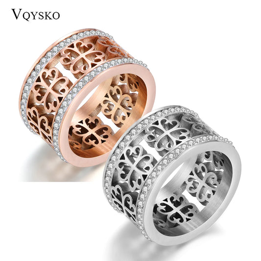 Fashion Trendy Flower Vintage Wedding Rings For Women Classic Design Rose Gold Color Stainless Steel 2 Row Zircon Crystal Ring K's Collection Store
