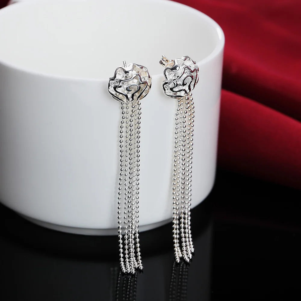 Charm women 925 sterling Silver Jewelry set fine rose flower bangle Bracelets rings necklaces earring stud Party gifts K's Collection Store