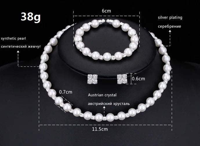 Wedding Bridal Jewelry Set String of Pearls Prom Silver Color Crystal Bracelet Necklace Earrings for Women jewellery sets K's Collection Store