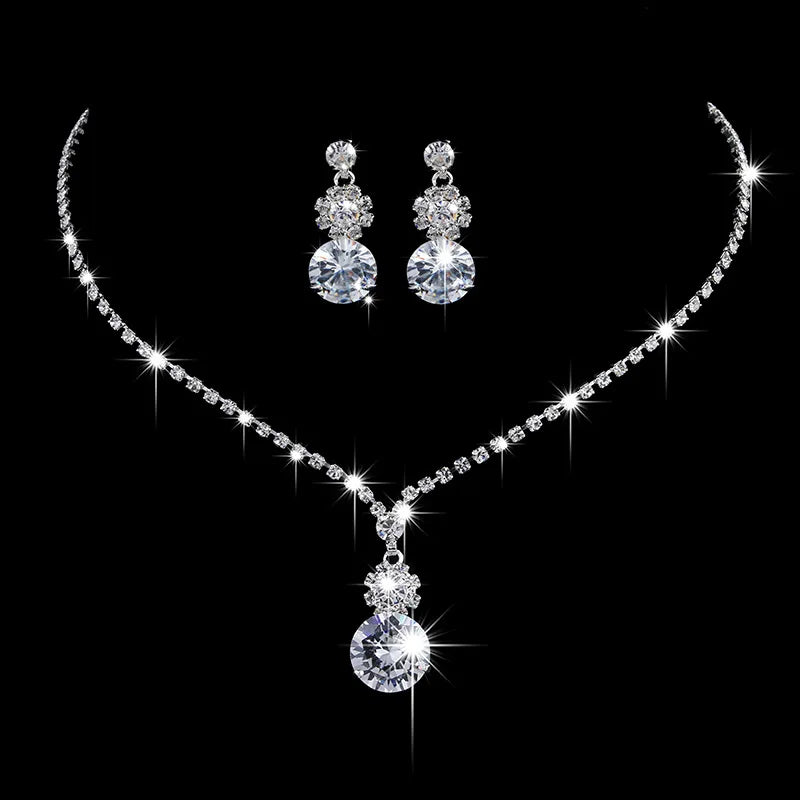Fashion Crystal Bride Jewelry Set Rhinestone Silver-plated Wedding Dress Banquet Necklace Earring Set Ladies Gift K's Collection Store