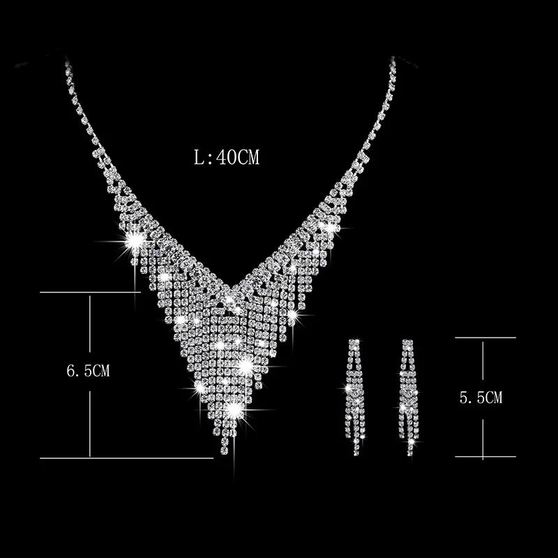 Fashion Crystal Bride Jewelry Set Rhinestone Silver-plated Wedding Dress Banquet Necklace Earring Set Ladies Gift K's Collection Store