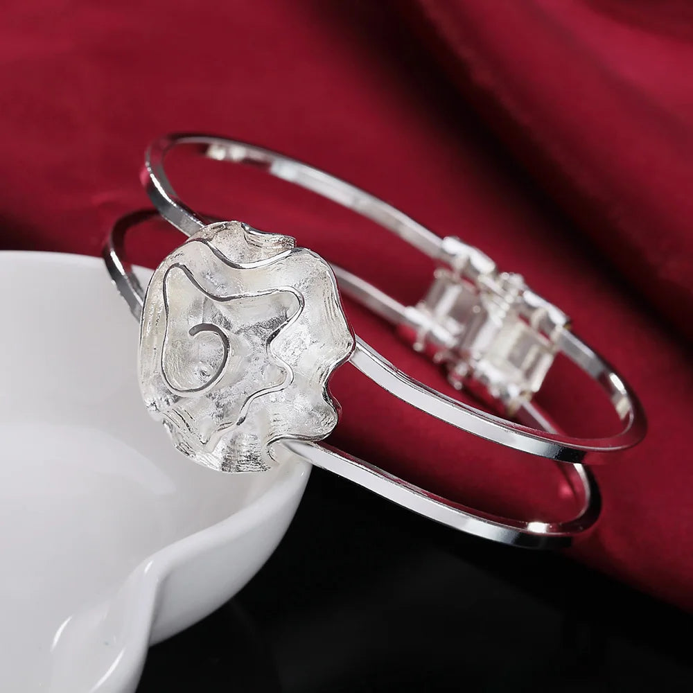 Charm women 925 sterling Silver Jewelry set fine rose flower bangle Bracelets rings necklaces earring stud Party gifts K's Collection Store