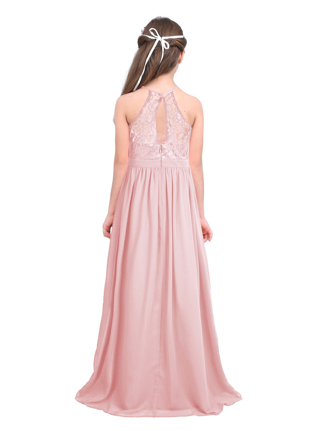 Kids Chiffon Floral Lace Cutout Back Flower Girl Dress Childs Girls Children Wedding Birthday Party Clothes K's Collection Store