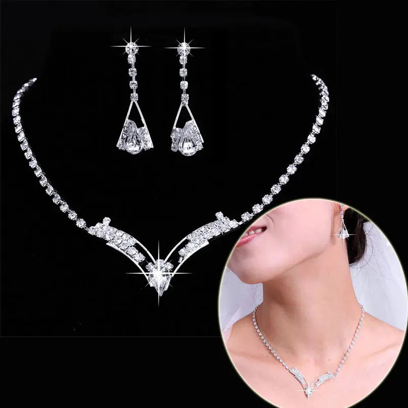 Women's Silver Color Fashion Wedding Jewelry Luxury Crystal Pearl Necklace/Bracelet/Ring/Earrings Ladies Jewelry Sets for Bridal K's Collection Store