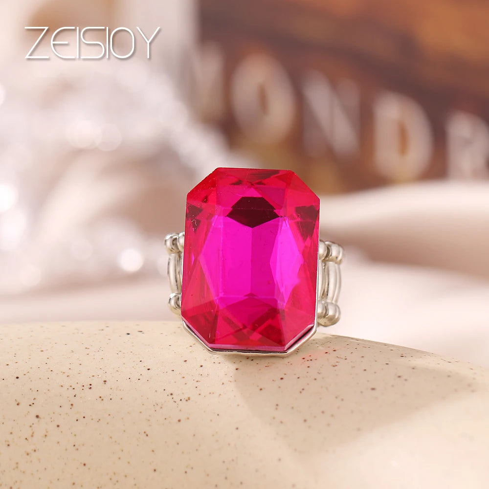 2020 personalized and elegant ladies big ring, big glass stone, multiple colors for women, fashionable elastic elastic finger ri K's Collection Store