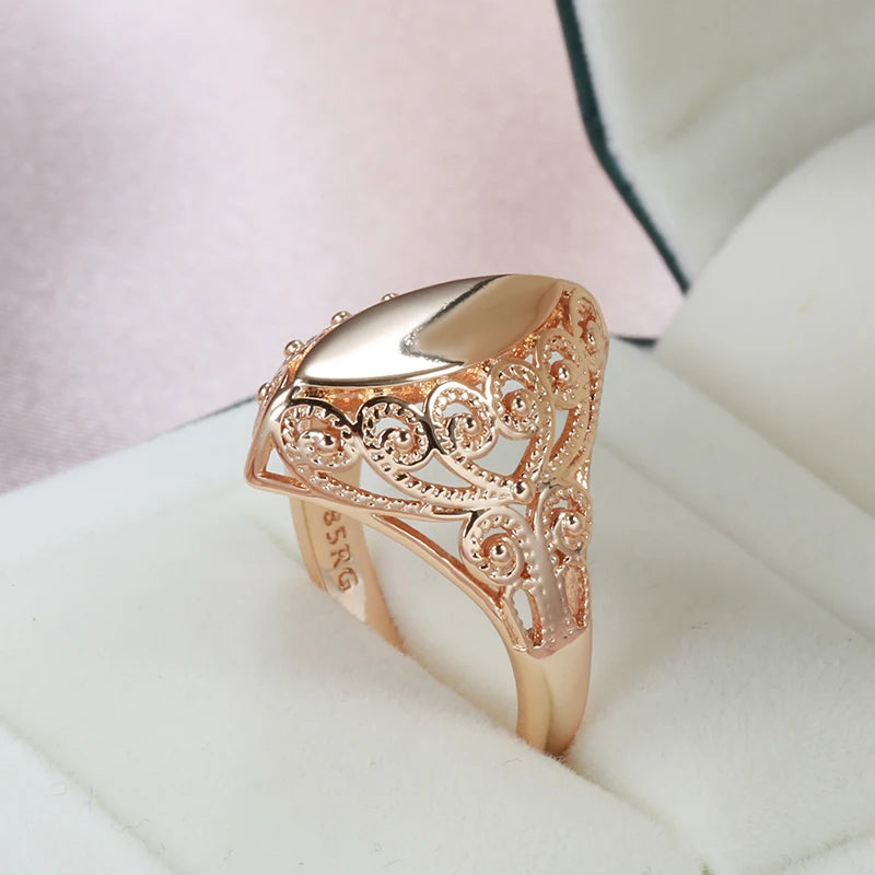 Kinel Hot Fashion Glossy Rings for Women 585 Rose Gold Unique Pattern Rhombus Rings Ethnic Bride Wedding Jewelry 2022 New K's Collection Store