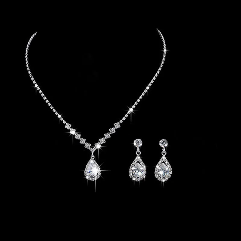 Fashion Crystal Bride Jewelry Set Rhinestone Silver-plated Wedding Dress Banquet Necklace Earring Set Ladies Gift K's Collection Store