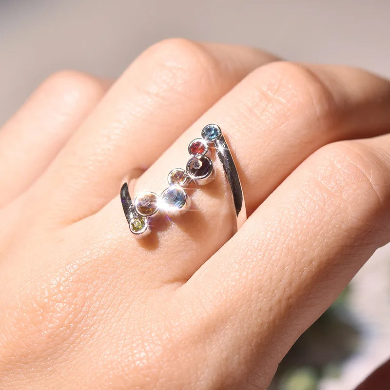 Women's Elegant Fingure Ring Inlaid With Round Rhinestone Colorful Rings Shiny Crystal Charming Jewelry Classical Rings K's Collection Store