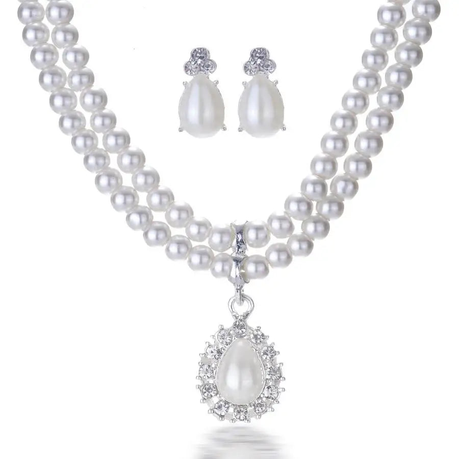 Women's Silver Color Fashion Wedding Jewelry Luxury Crystal Pearl Necklace/Bracelet/Ring/Earrings Ladies Jewelry Sets for Bridal K's Collection Store