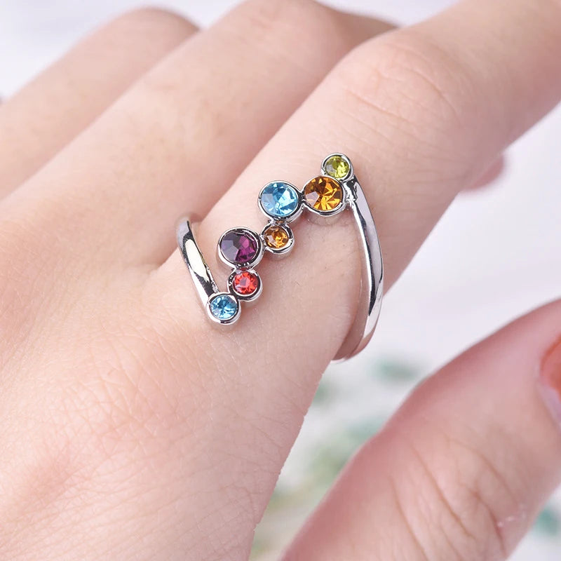 Women's Elegant Fingure Ring Inlaid With Round Rhinestone Colorful Rings Shiny Crystal Charming Jewelry Classical Rings K's Collection Store