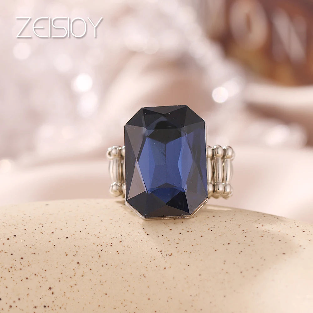 2020 personalized and elegant ladies big ring, big glass stone, multiple colors for women, fashionable elastic elastic finger ri K's Collection Store