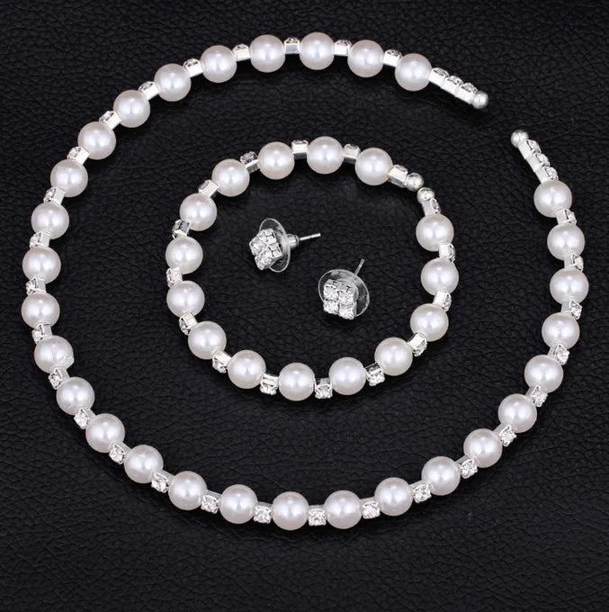 Wedding Bridal Jewelry Set String of Pearls Prom Silver Color Crystal Bracelet Necklace Earrings for Women jewellery sets K's Collection Store