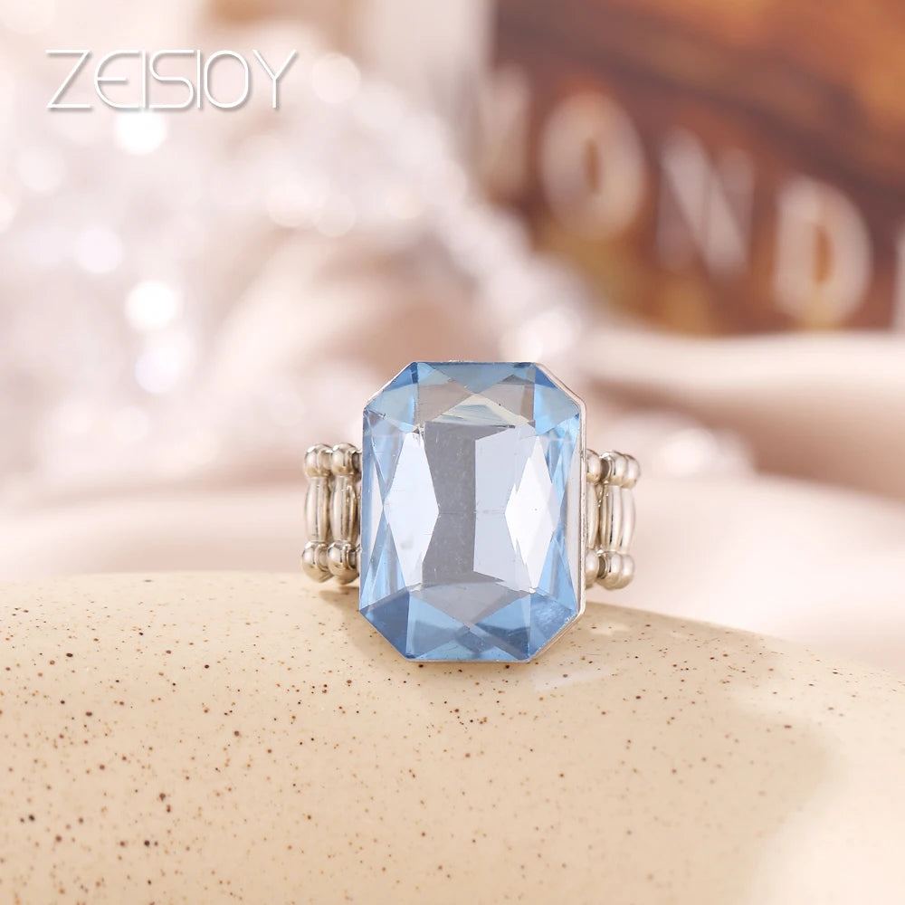 2020 personalized and elegant ladies big ring, big glass stone, multiple colors for women, fashionable elastic elastic finger ri K's Collection Store