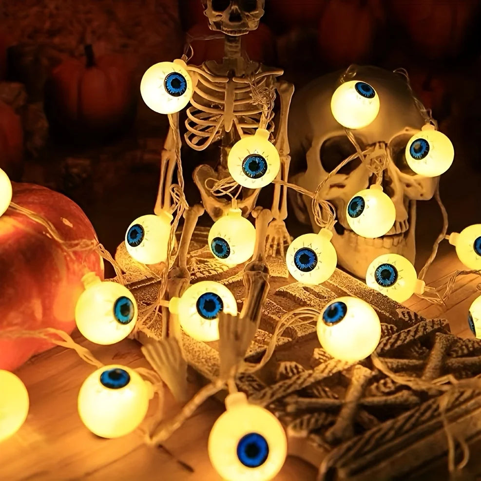 Glow Horror Eyeball Halloween String Lights Battery Powered Waterproof Atmosphere Lamp For Home Holiday Party Spooky Wall Decor K's Collection Store