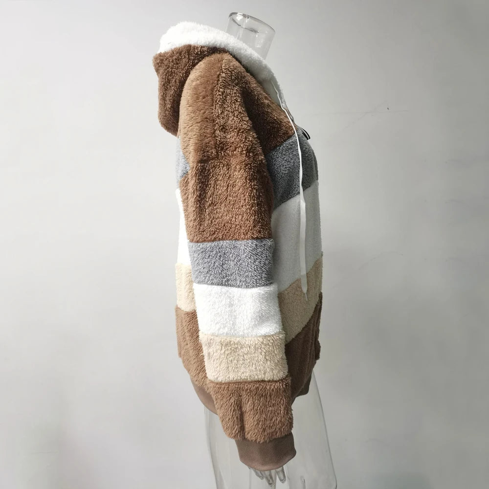 Oversized Jacket for Women Coat 2025 Autumn Winter Warm Plush Pocket Hooded Streetwear Loose Lady Zipper Cashmere Outerwear Coat K's Collection Store