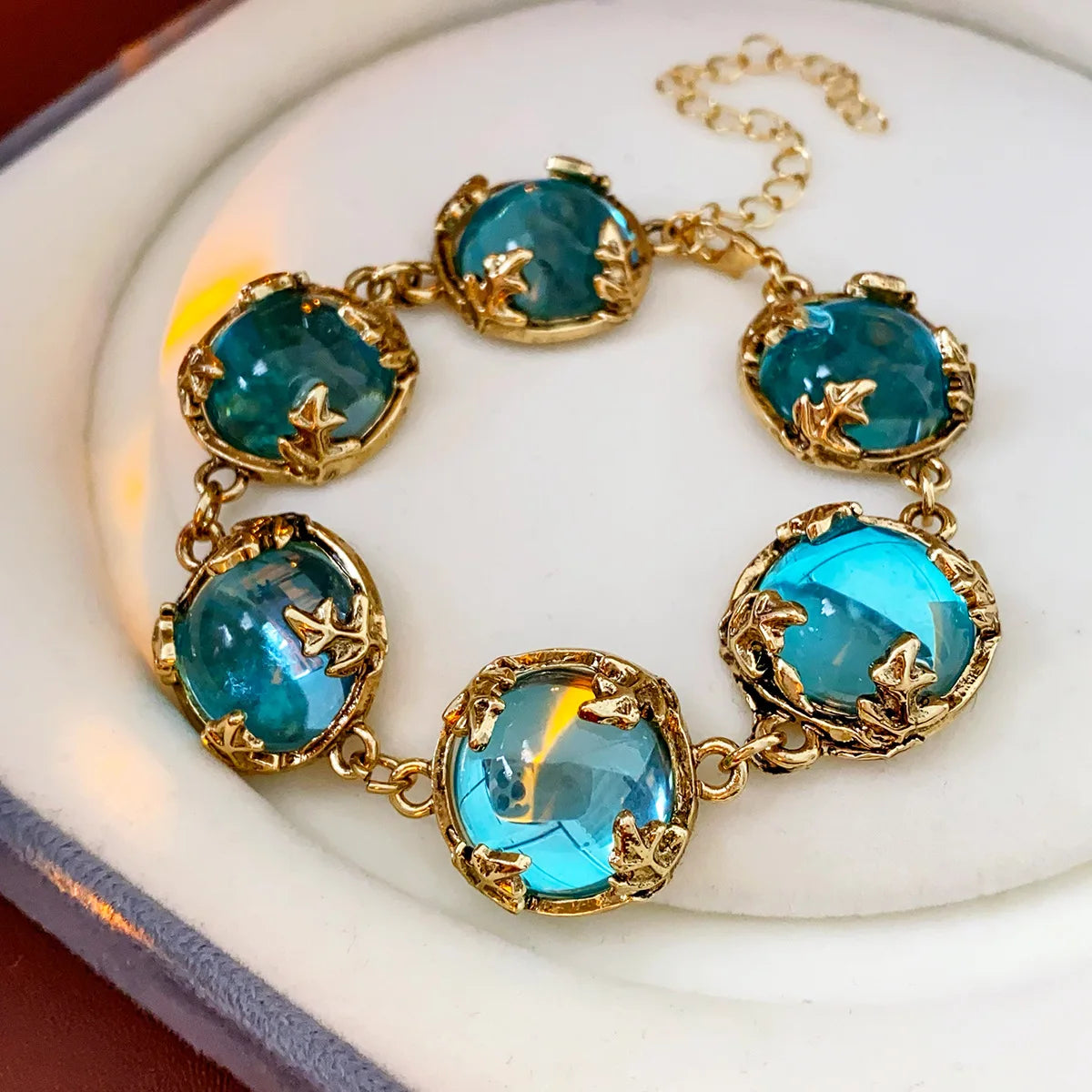 Vintage Fashion Wedding Jewelry Sets for Women Light Luxury Round Resin Necklace Versatile High-end Earring Bracelet K's Collection Store
