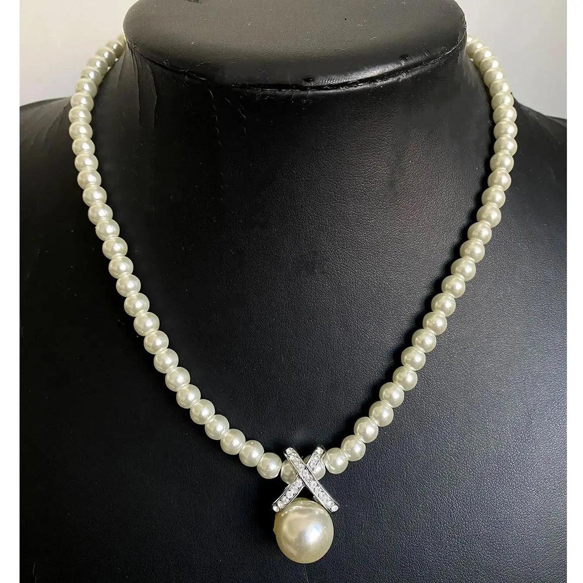 Wedding Bridal Jewelry Set String of Pearls Prom Silver Color Crystal Bracelet Necklace Earrings for Women jewellery sets K's Collection Store