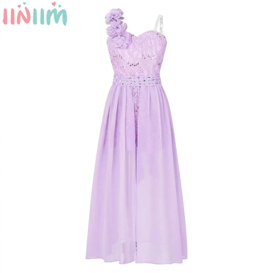Kids Girls Elegant Party Dress Shiny Sequin Beaded Applique Lace Chiffon Jumpsuit Dress for Wedding Birthday Prom Pageant Evenig K's Collection Store