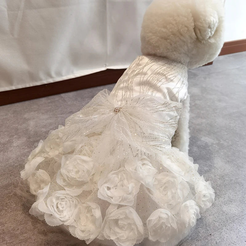 Luxury Designer Puppy Dress for Bride White Pink Girl Dog Wedding Outfit Formal Costume with Lace Rose Flower Small Dog Clothing K's Collection Store