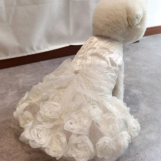 Luxury Designer Puppy Dress for Bride White Pink Girl Dog Wedding Outfit Formal Costume with Lace Rose Flower Small Dog Clothing K's Collection Store