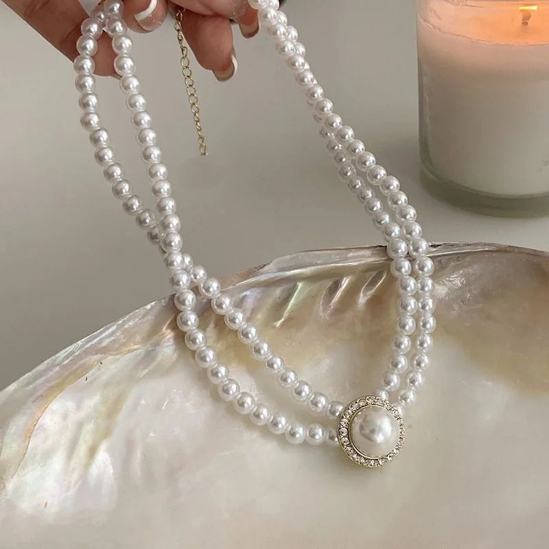 Elegant Big White Imitation Pearl Necklace Earring Ring Jewelry Set Crystal Jewelry Fashion Wedding Bridal Accessory Set Gifts K's Collection Store