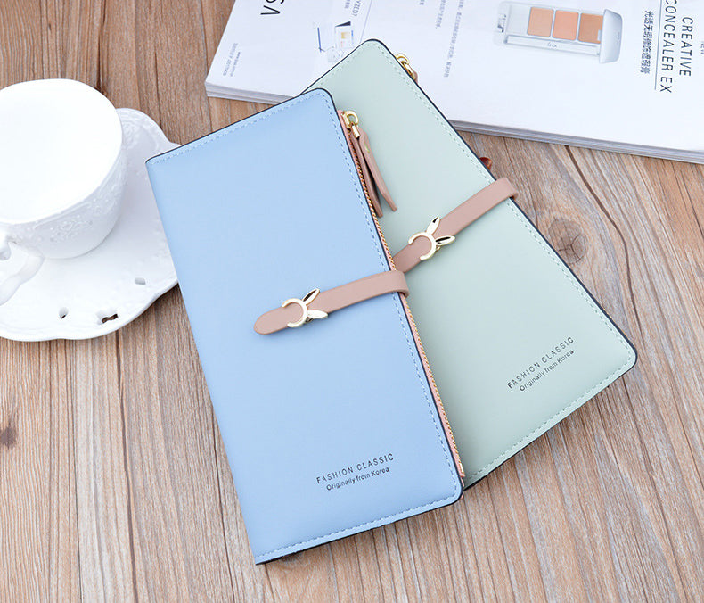 Long wallet purse set, light blue and mint with bow clasps and gold zippers