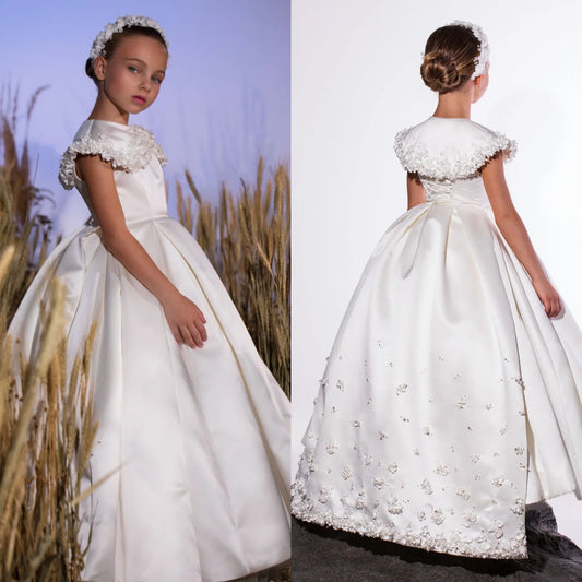 Elegant Flower Girl Dresses For Wedding Customized White Floral Kids Baby Girl's Birthday Gowns First Communion Dresses K's Collection Store