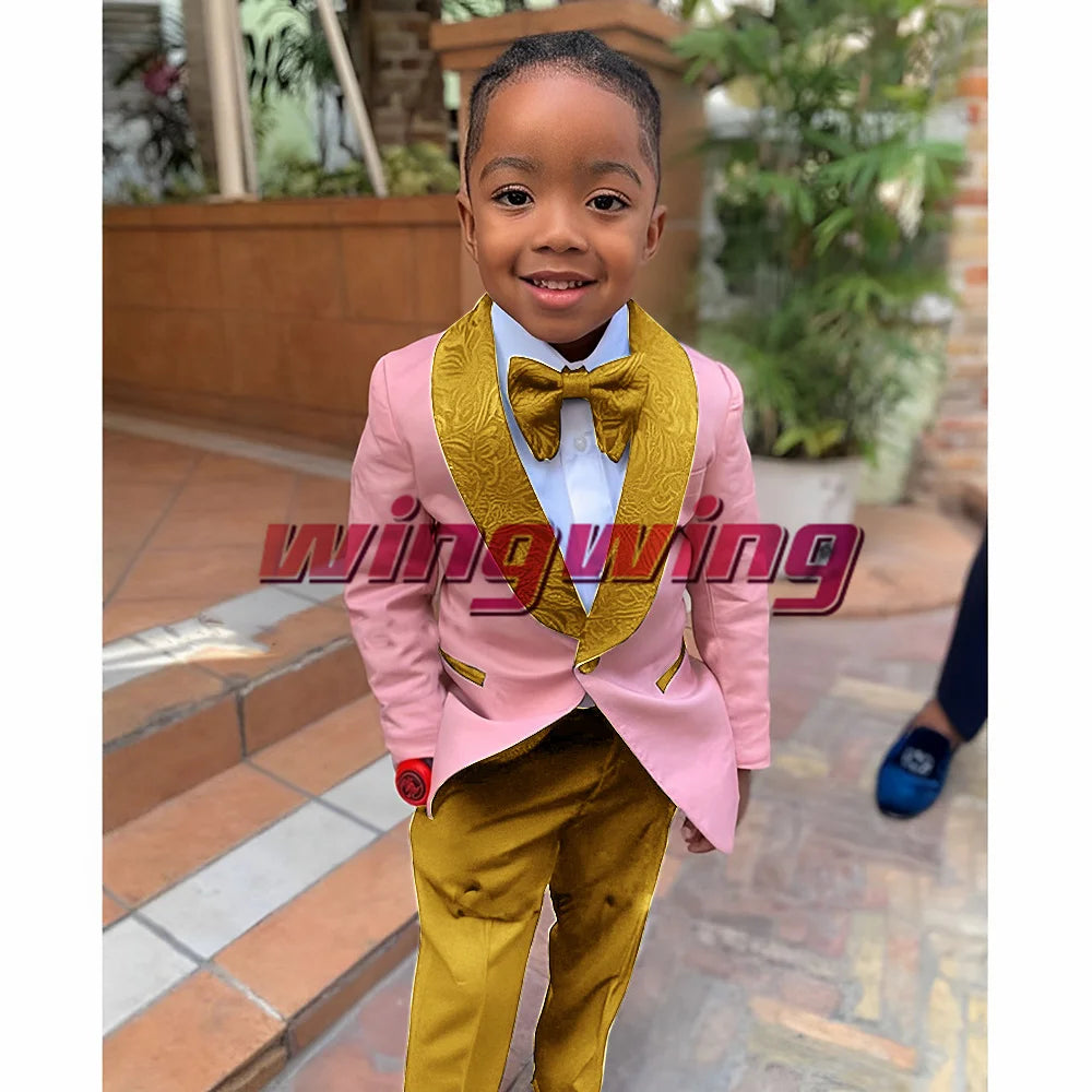 Suit for Boys Wedding Jacket Pants Bow Tie Set of 2 Shawl Collar Floral Blazer Fashion Kids Clothes 2-16 Years K's Collection Store