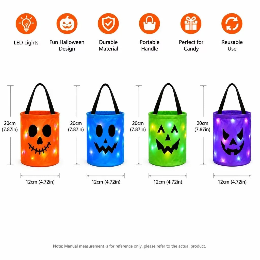 LED Light Up Lights Halloween Pumpkin Candy Bags Gift Suitable For Trick Or Treating Parties Buckets Holiday Event Decorations K's Collection Store