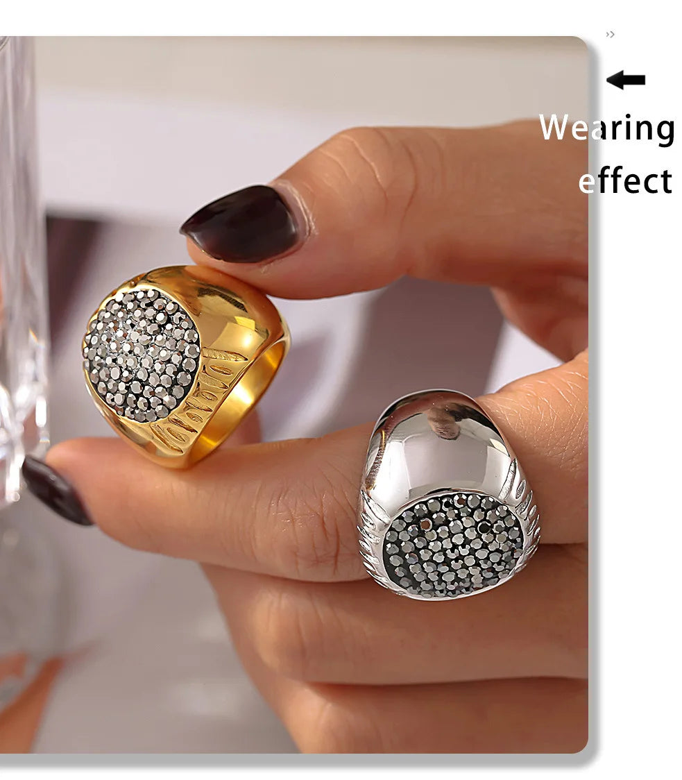 Luxury Shiny Rhinestones Beautiful Rings for Women Gold Plated Waterproof Stainless Steel Ring Exaggerate Finger Jewelry Gift K's Collection Store