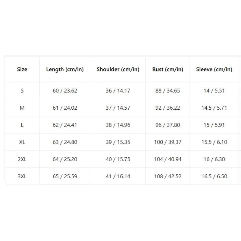 Women's polo shirt size chart with length, shoulder, bust, and sleeve measurements