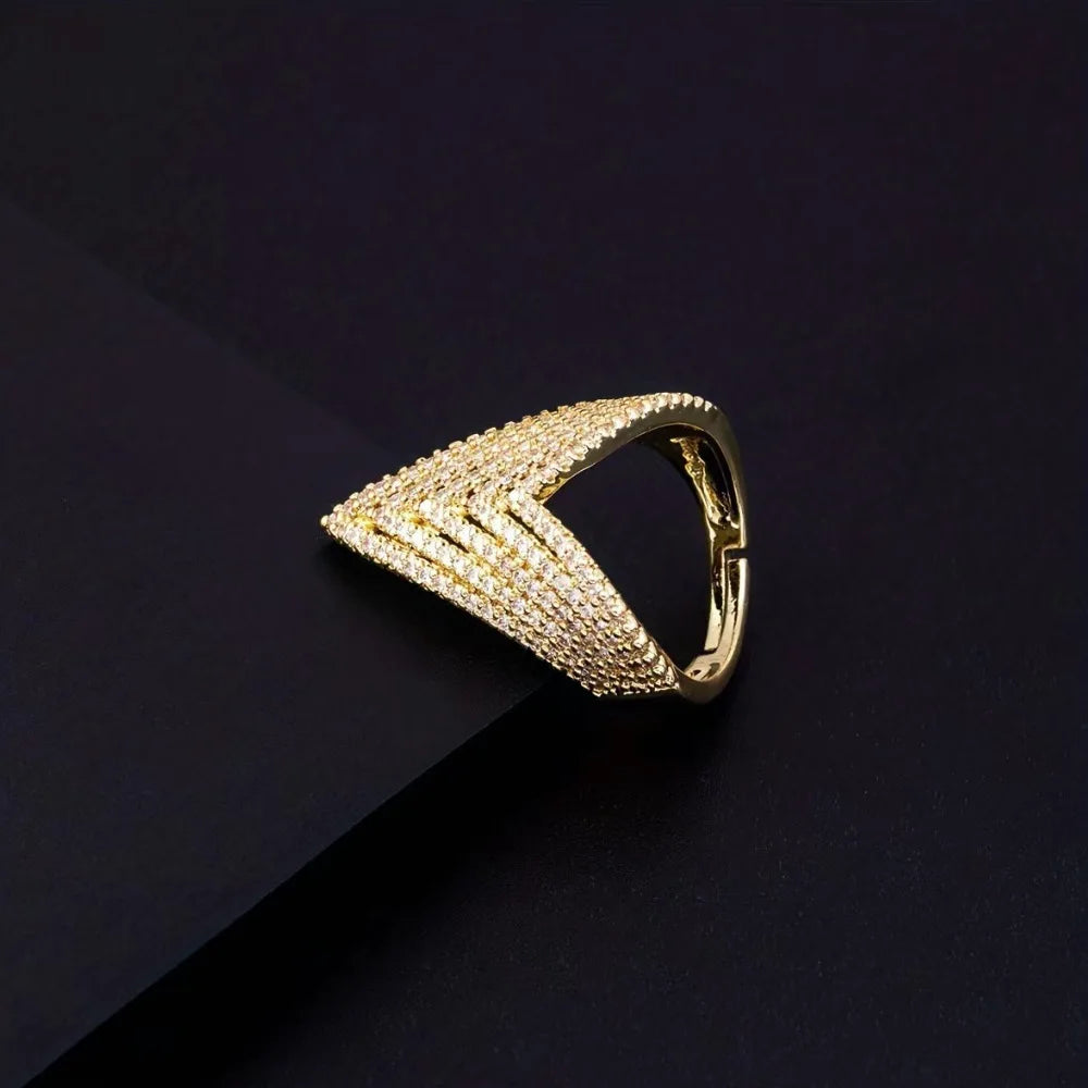 Women's Layered V-Shaped Zircon Ring K's Collection Store