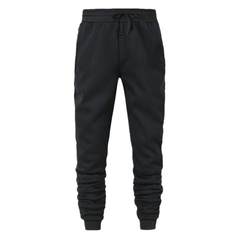 Men's slim fit black jogger sweatpants with drawstring and ribbed ankle cuffs
