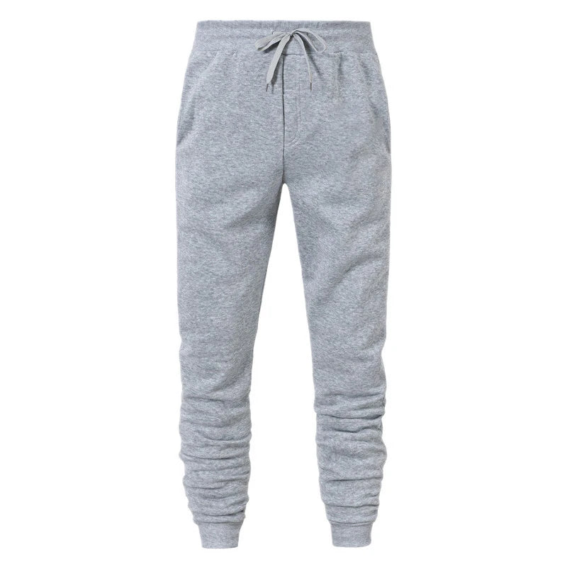 Men's slim fit heather gray jogger sweatpants with drawstring and ribbed ankle cuffs