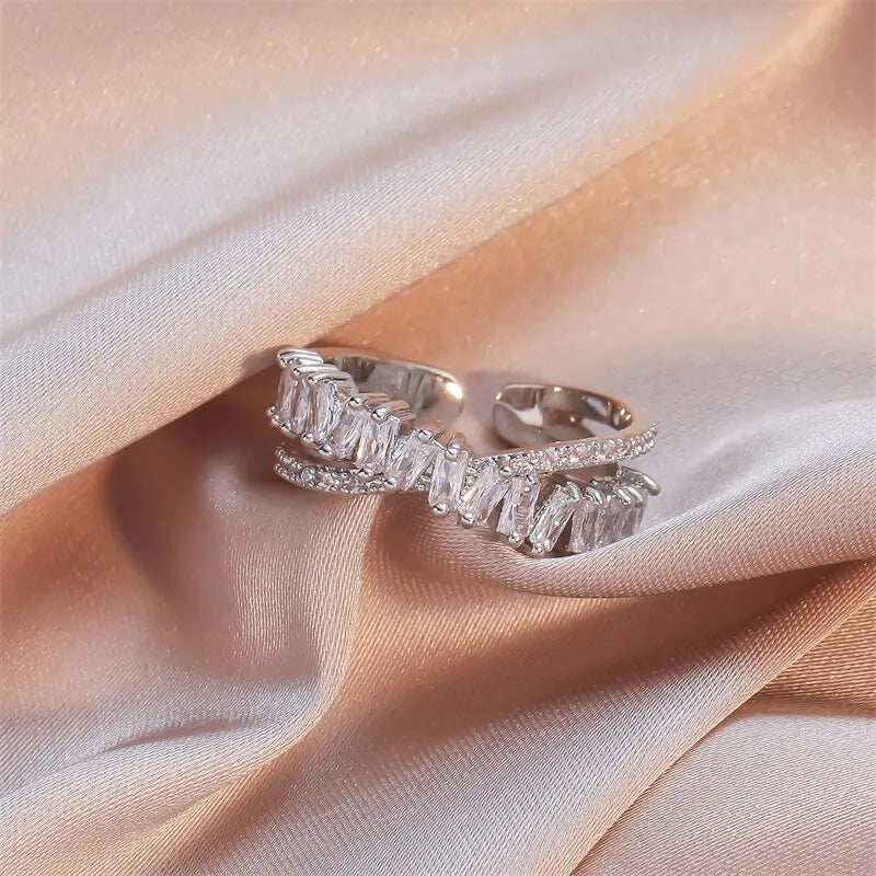 Adjustable Geometric Cubic Zirconia Ring K's Collection Store