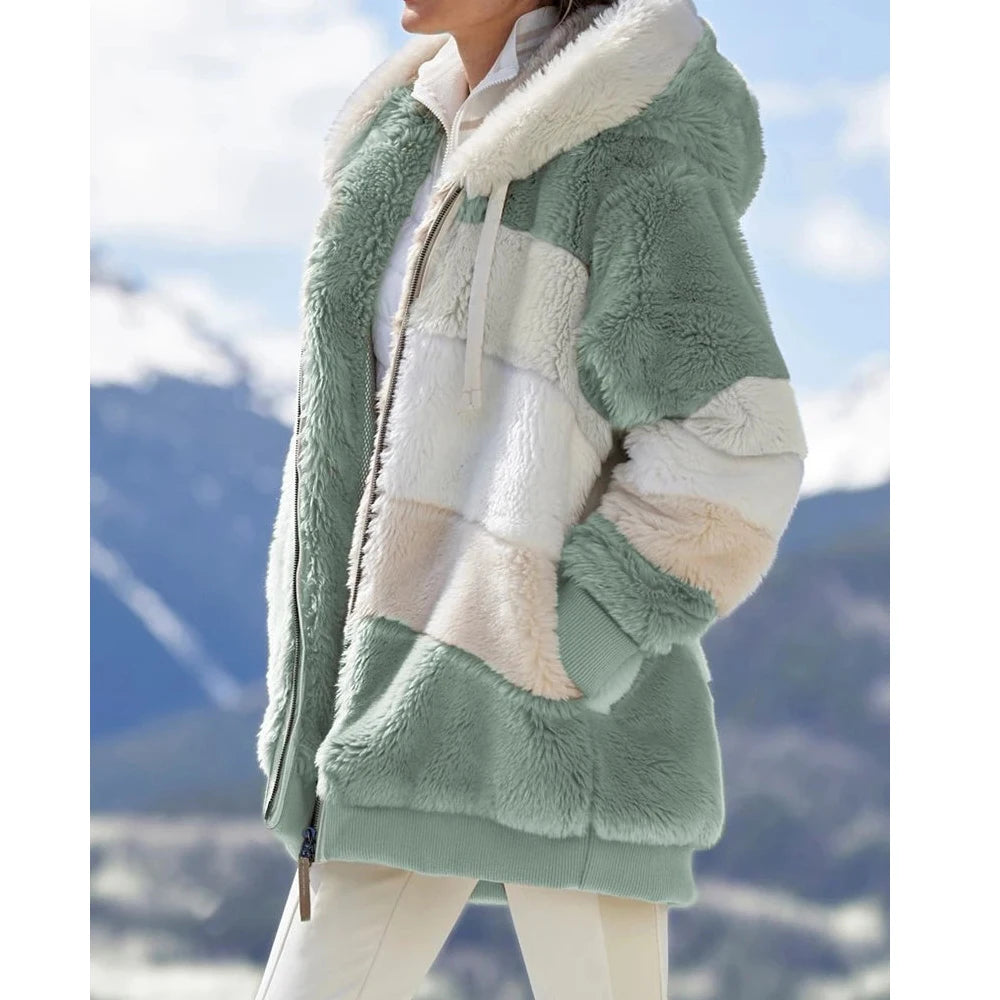 Oversized Jacket for Women Coat 2025 Autumn Winter Warm Plush Pocket Hooded Streetwear Loose Lady Zipper Cashmere Outerwear Coat K's Collection Store
