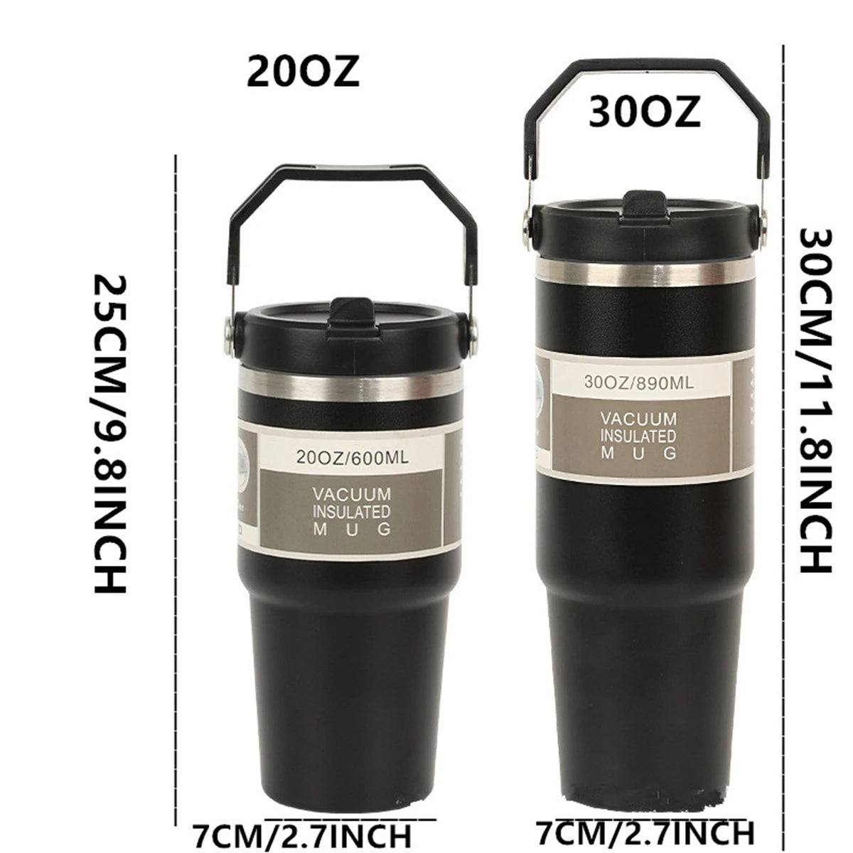 1pc Vacuum Tumbler with Lid Stainless Steel Portable Water Bottle with Dazzling Handle Insulated Tumbler Tote Handle 20/30OZ K's Collection Store
