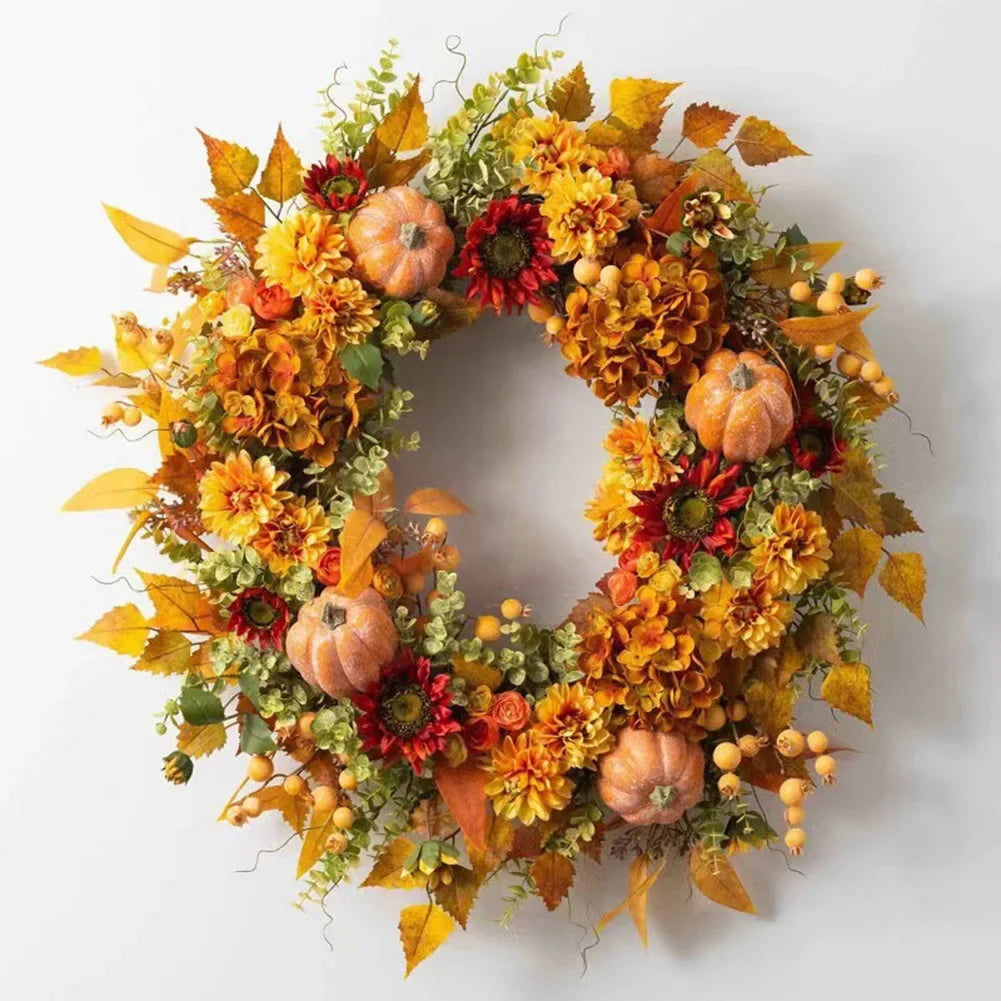 Fall Wreath with Pumpkin & Maple Leaves – Thanksgiving Décor K's Collection Store